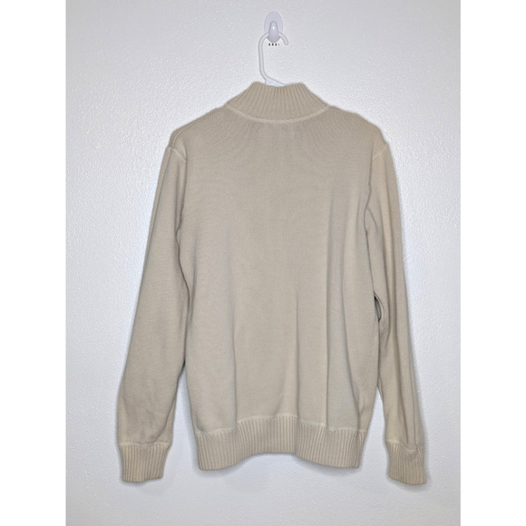 Eddie Bauer Sweater Mens Size Large Beige Cotton 1/4 Zip Knit Ribbed Pullover - Picture 7 of 9